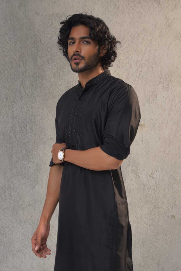 black-aari-silk-kurta-set