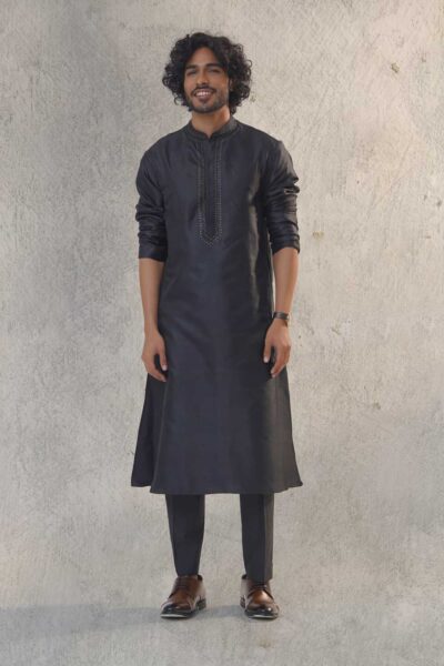 black-aari-silk-kurta-set