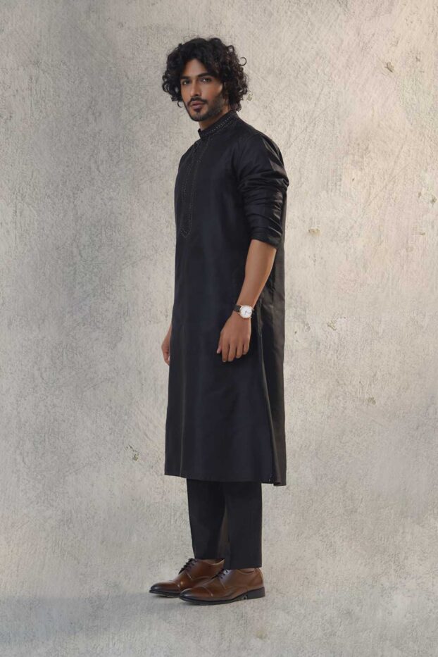 black-aari-silk-kurta-set