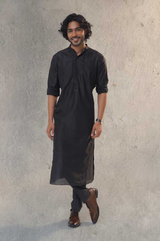 black-aari-silk-kurta-set