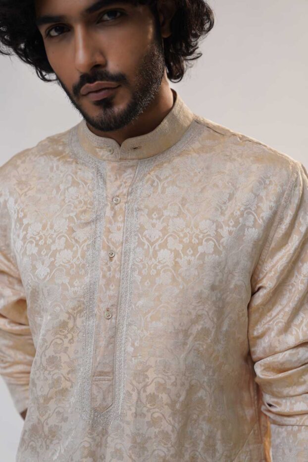 tanchoi-ivory-weave-design-and-beige-base-kurta