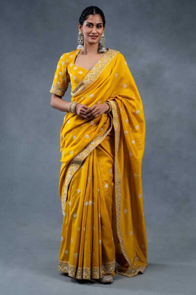 Noor E Shaam Mustard Handcrafted Wedding Saree