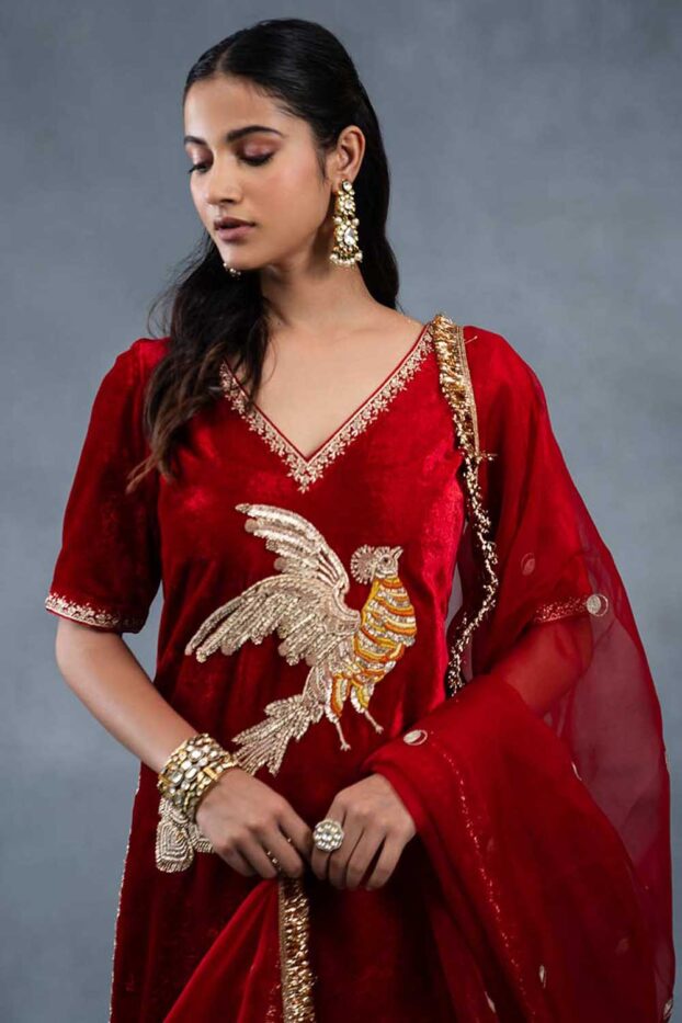 Sirat Red Embroidered Designer Kurta