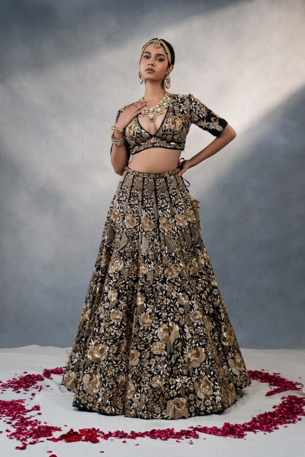 Qainaat Golden Designer Lehenga in Defence Colony