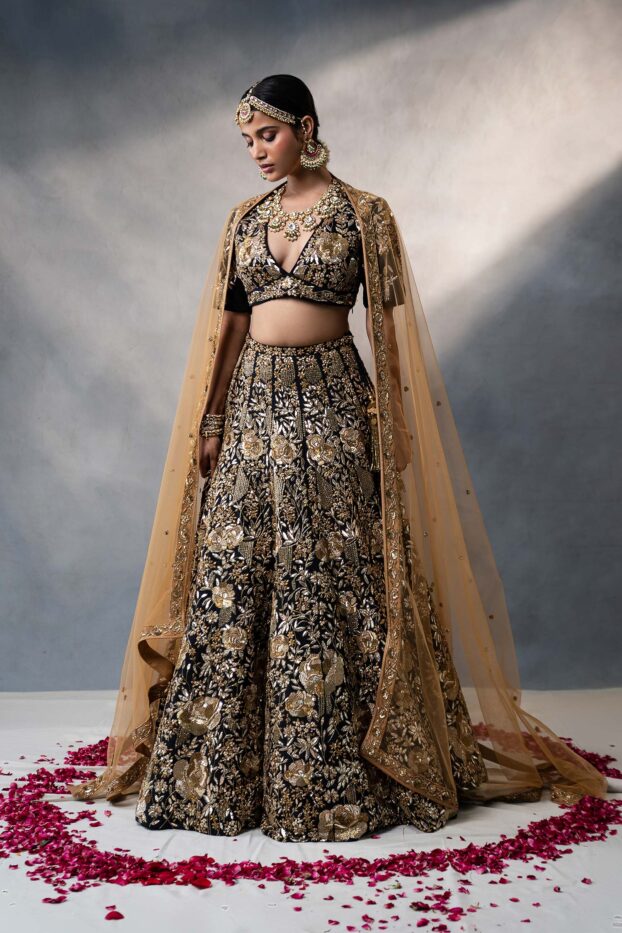 Qainaat Golden exclusive designer lehenga